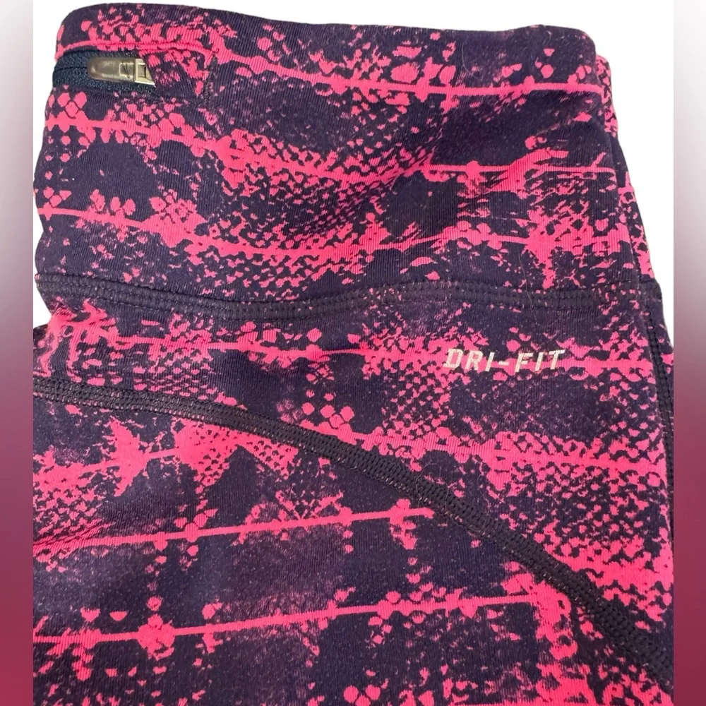 Nike Dri Fit Printed Epic Run Cropped Running Leggings Pink/Black Size Small